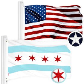 Combo Pack USA American Flag & Chicago Flag 2x3 Ft Embroidered 300D Polyester Indoor Outdoor Brass Grommets