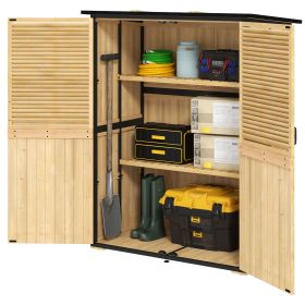 Wood Storage Shed, Outdoor Garden Shed with Asphalt Roof, 2 Shelves, Lockable Doors and Adjustable Feet, Natural