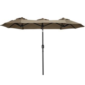 Outsunny Double-sided Patio Umbrella 9.5' Large Outdoor Market Umbrella with Push Button Tilt and Crank, 3 Air Vents and 12 Ribs, for Garden, Dec