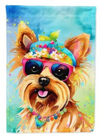 Yorkshire Terrier Hippie Dawg House Flag Large Porch Sleeve Pole Decorative Outside Yard Banner Artwork Wall Hanging, Polyester, House Size