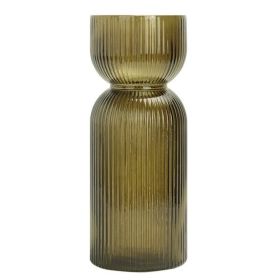 Green Translucent Ribbed Glass Tabletop Vase