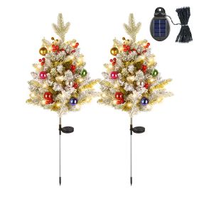 2Pcs Solar Powered Lighted Christmas Tree Urn Filler With Light Artificial Xmas Trees Light With Berries Decor Balls (Option: Sunlight Type)