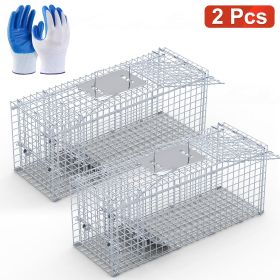 1Pc 25.59Inch Live Humane Animal Trap Cage Heavy Duty Folding Catch And Release Rodent Cage For Rabbit Squirrel Possum Skunk Kitten Raccoon And M (Option: 2Pc)