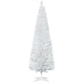 HOMCOM 6' Artificial Pencil Christmas Tree, Slim Xmas Tree With 390 Realistic Branch Tips And Plastic Stand, White (Option: White)