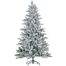 HOMCOM 6ft Snow Flocked Artificial Christmas Tree With 994 Tips, Foldable Metal Stand, Easy Assembly, Hinged Xmas Tree For Home, Office, Holiday, (Option: Green)