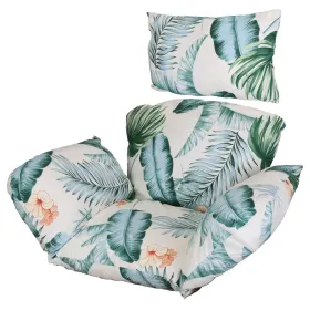 Egg Chair Cushion Hanging Basket Seat Cushion Thicken Soft Egg Swing Chair Pad Hanging Egg Chair Cushion With Headrest (Option: BeigeBlueLeaf)