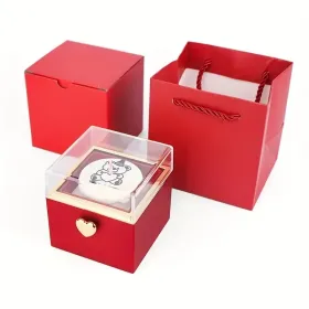 Little Bear Cake Bear Surprise Rotating Jewelry Box (does Not Include Necklace And Ring), Comes With A Candle As A Gift, A Romantic Gift Box, Sui (Option: redheartbuttongiftboxedition)