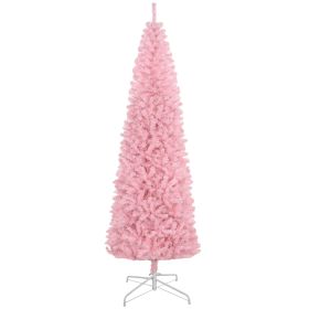 HOMCOM 8' Tall Unlit Slim Douglas Fir Artificial Christmas Tree With 1168 Realistic Branch Tips, Pink (Option: Pink)