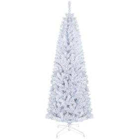 HOMCOM 6ft Pencil Christmas Tree, Unlit Artificial Christmas Tree Slim Douglas Fir Xmas Tree With Realistic Branches, Halloween Tree With 618 Tip (Option: White)