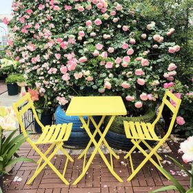 3 Piece Patio Bistro Set of Foldable Square Table and Chairs (Color: Yellow)