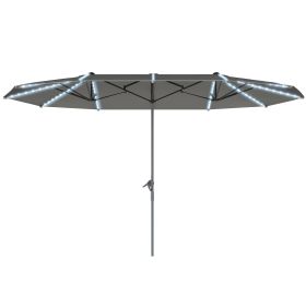 15ft Double-Sided Outdoor Umbrella With Solar Lights, Extra Large Aluminum Patio Umbrella With Crank, Dark Gray (Option: Gray)